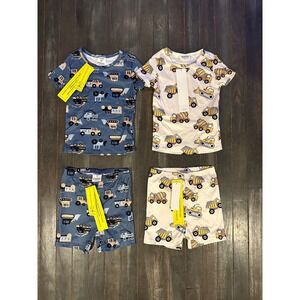 Shein Kids 2-Pack Construction Truck Pajama Sets Blue Cream Shorts NWT